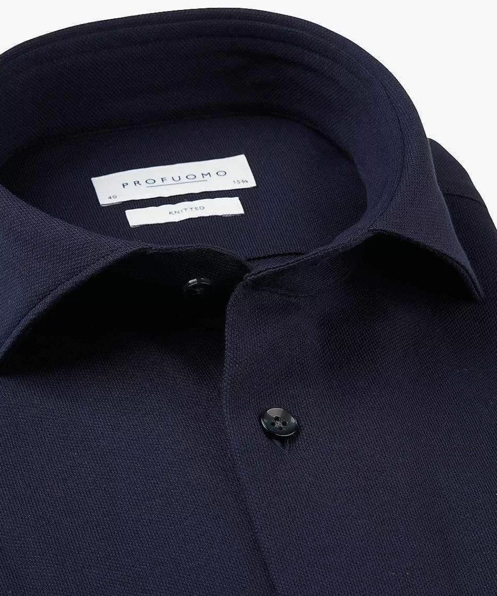 Profuomo Blauw Japanese Knitted Overhemd> The Japanese Knitted Shirt