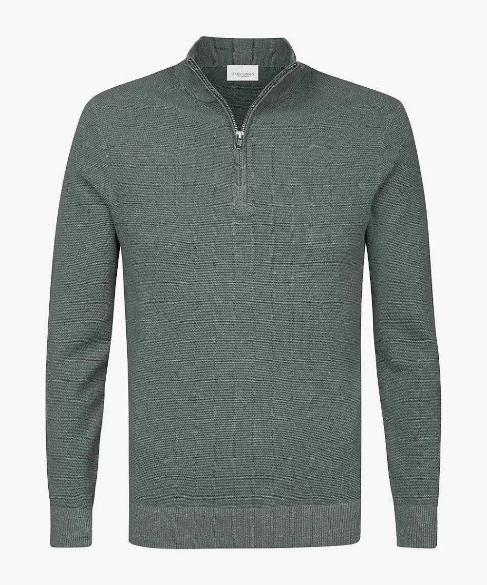 Profuomo Blauwe Structuur Halfzip> Half Zip Truien