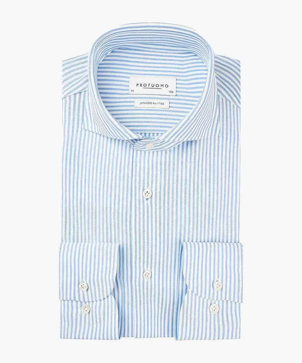 Profuomo Gestreept Japanese Knitted Overhemd> The Japanese Knitted Shirt