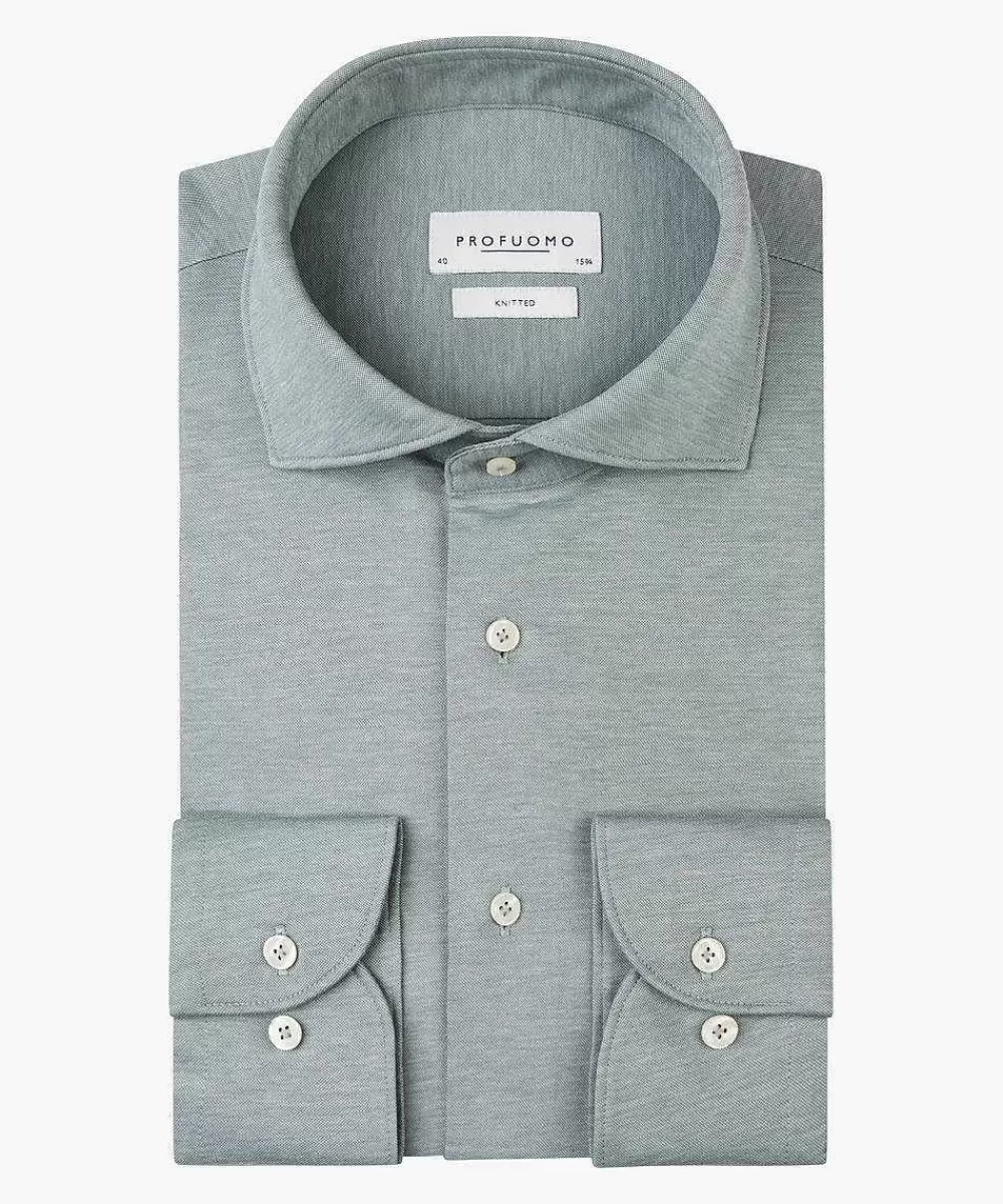 Profuomo Middenblauw Single Jersey Overhemd> The Knitted Shirt